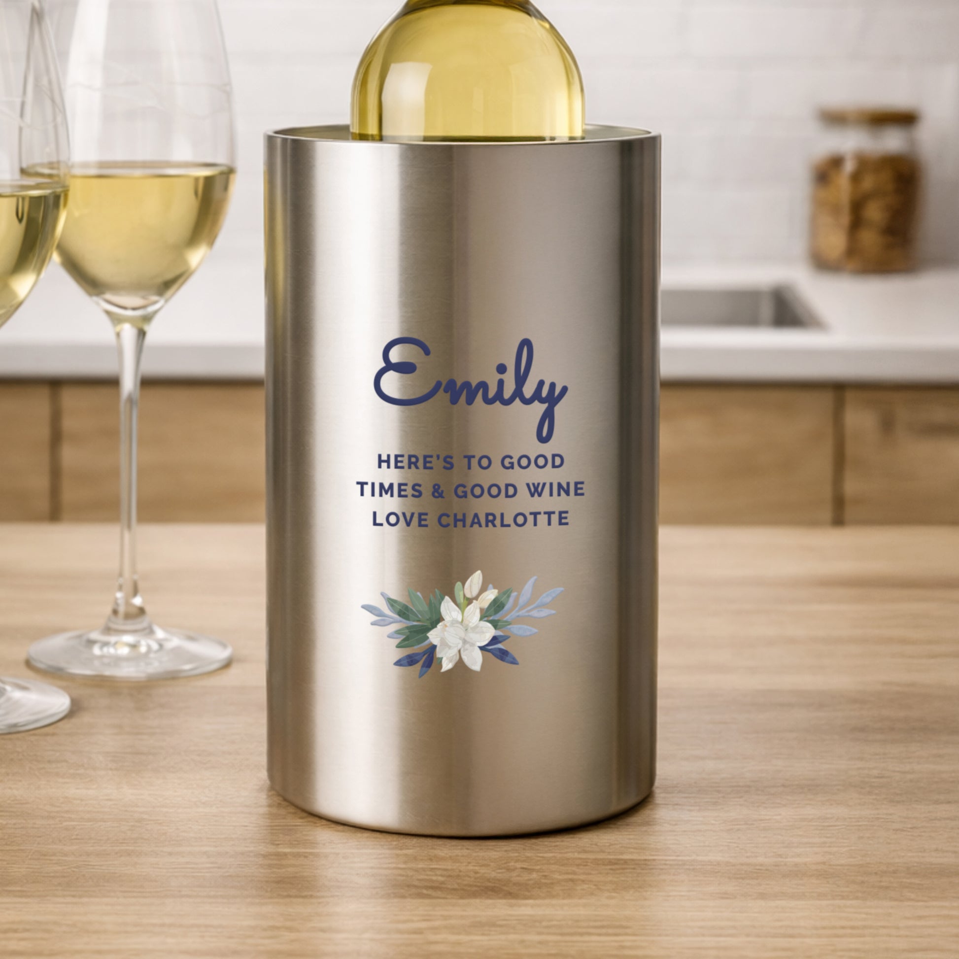 Personalised Blue Floral Wine Cooler - image 2