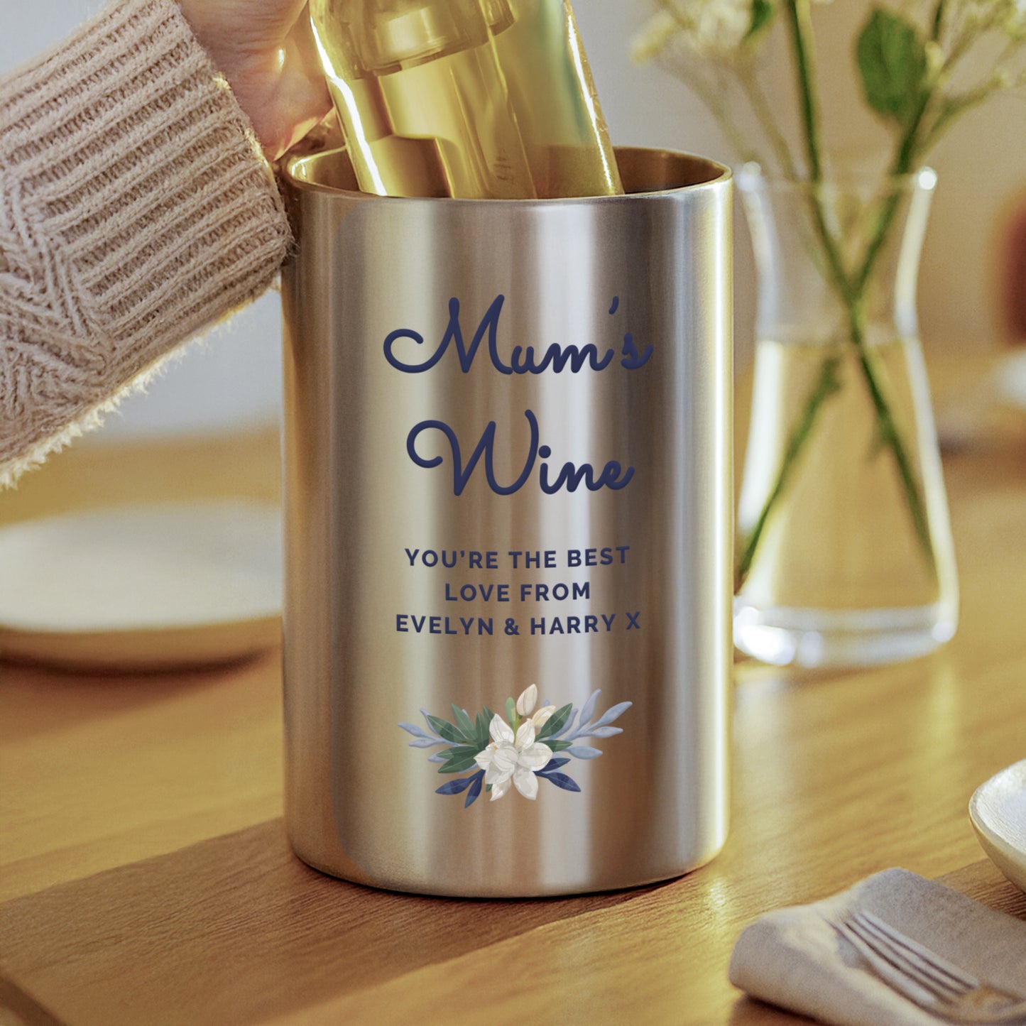 Personalised Blue Floral Wine Cooler - image 3