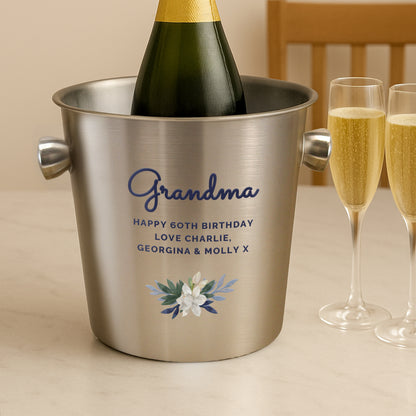 Personalised Blue Floral Stainless Steel Ice Bucket - image 2