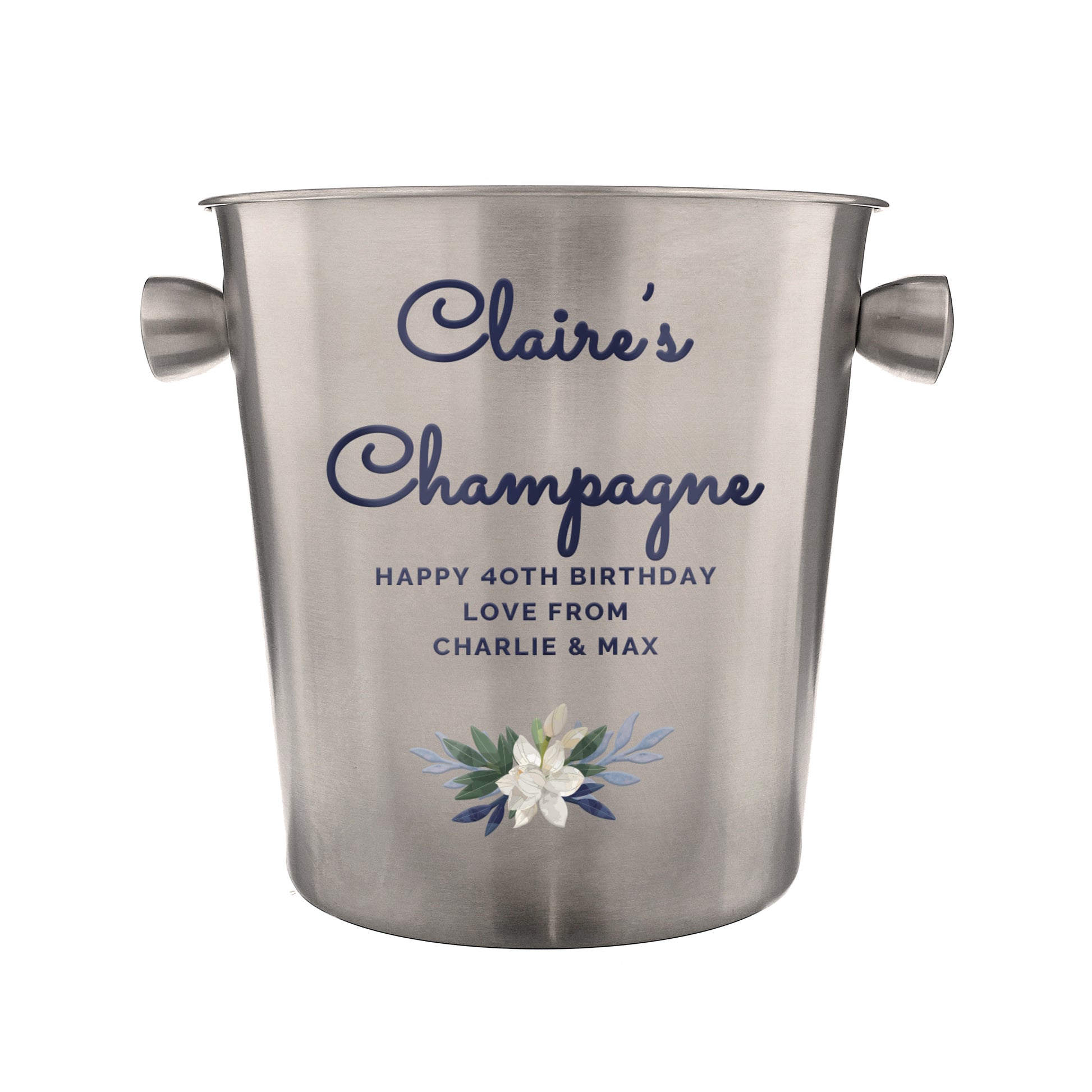 Personalised Blue Floral Stainless Steel Ice Bucket - image 5