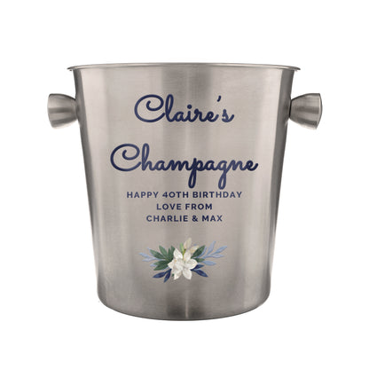 Personalised Blue Floral Stainless Steel Ice Bucket - image 5