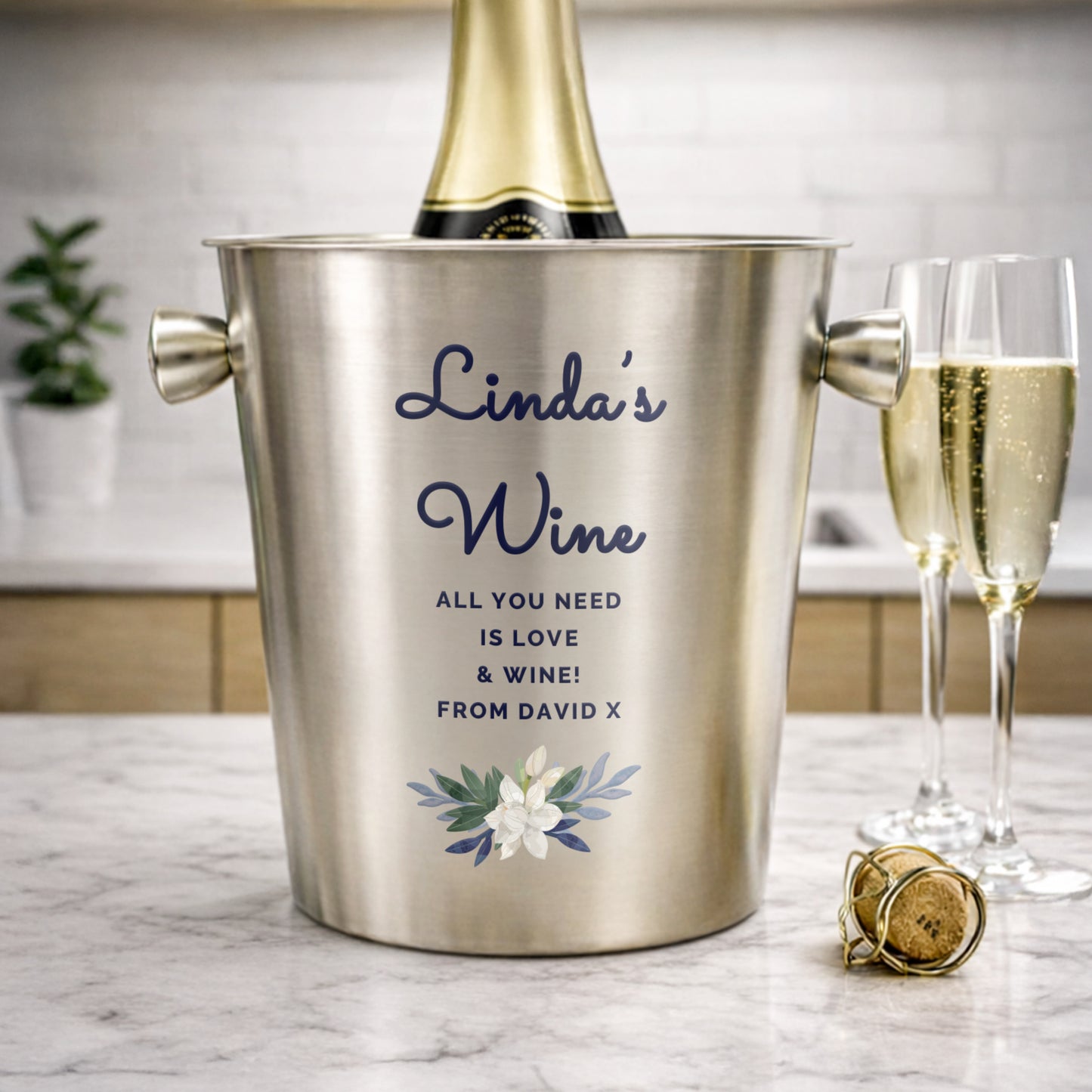 Personalised Blue Floral Stainless Steel Ice Bucket - image 6