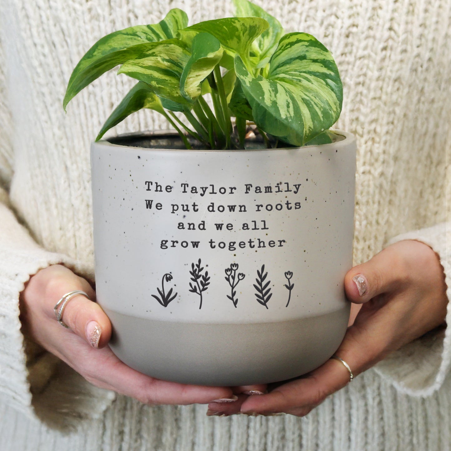 Personalised Floral Flecked Plant Pot from Heartfelt Gifts