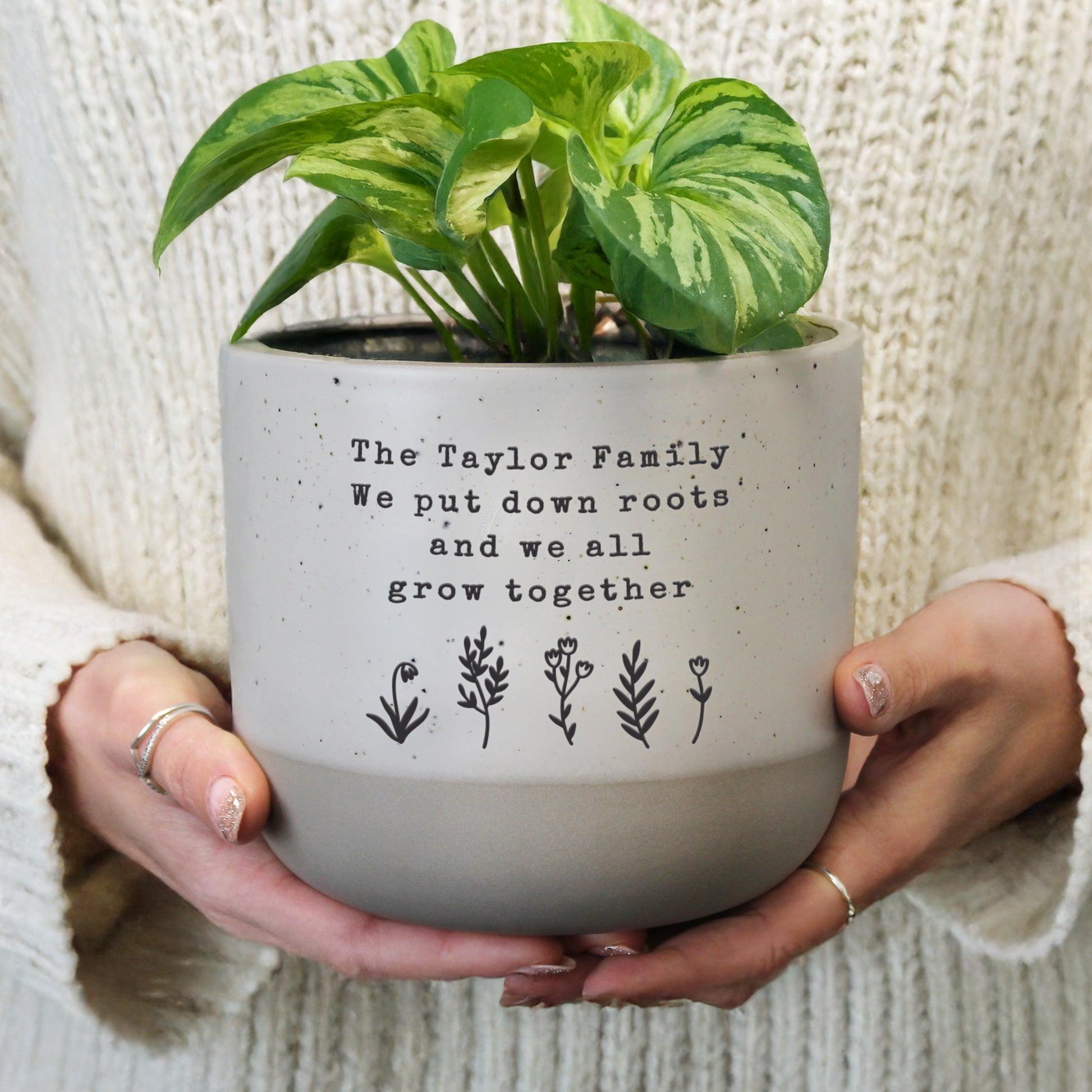 Personalised Floral Flecked Plant Pot from Heartfelt Gifts