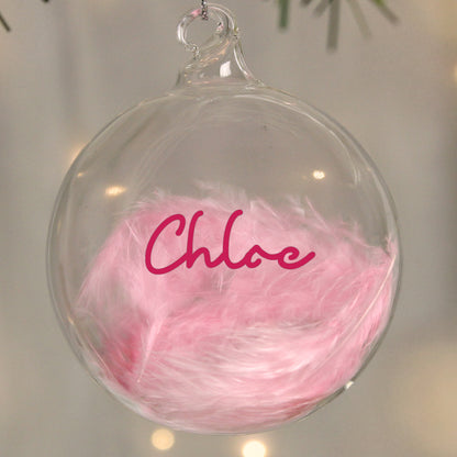 Personalised Pink Feather Glass Christmas Bauble – Christmas Tree Gift for Her - image 4
