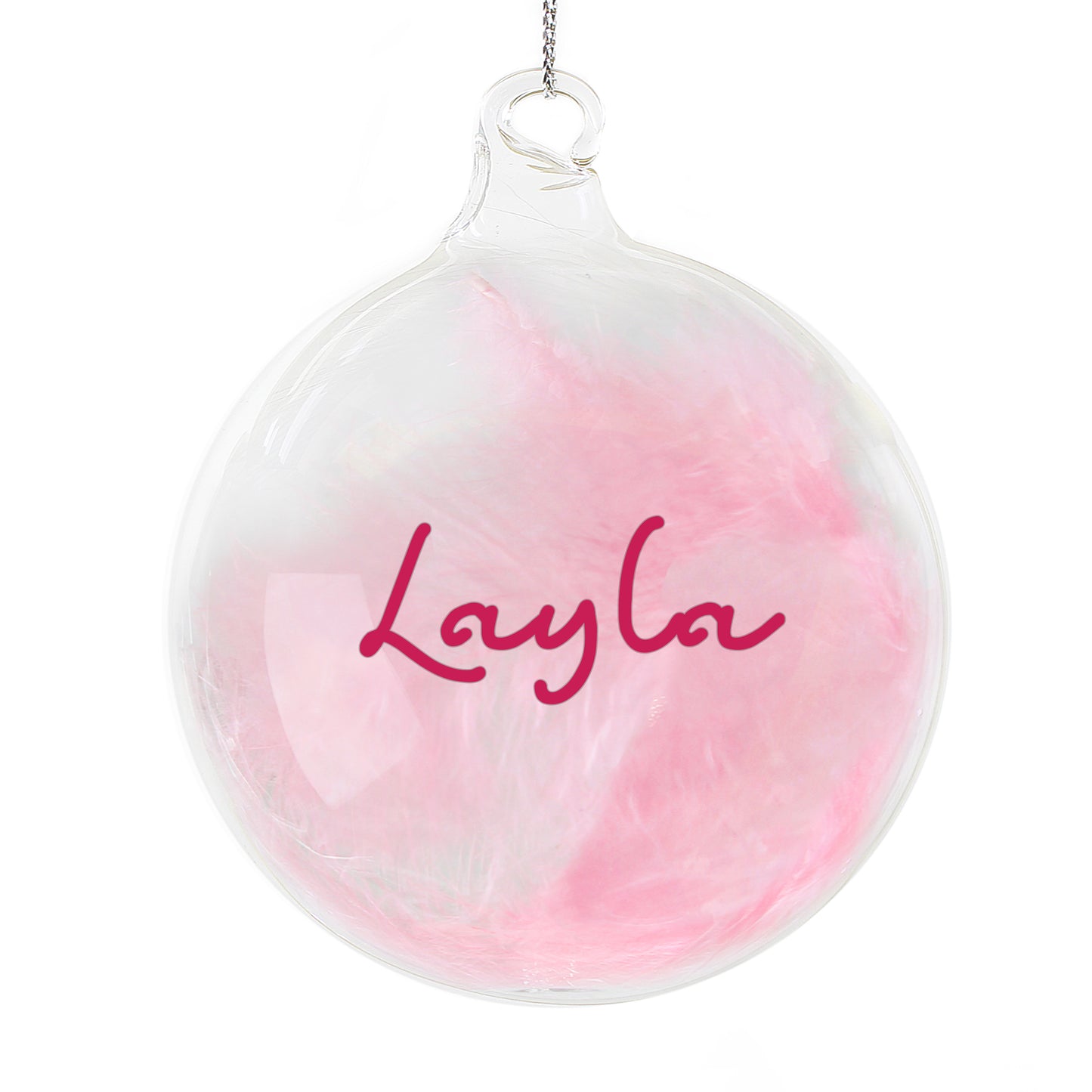 Personalised Pink Feather Glass Christmas Bauble – Christmas Tree Gift for Her - image 5