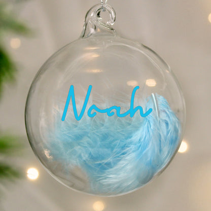 Personalised Blue Feather Glass Christmas Bauble – Christmas Tree Gift - image 4