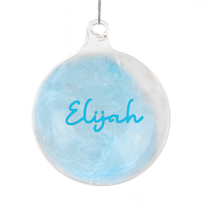 Personalised Blue Feather Glass Christmas Bauble – Christmas Tree Gift - image 5