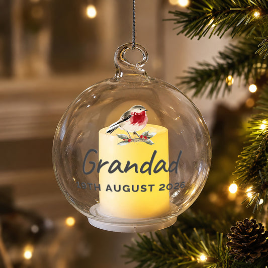 Personalised Robin Memorial LED Candle Bauble from Heartfelt Gifts
