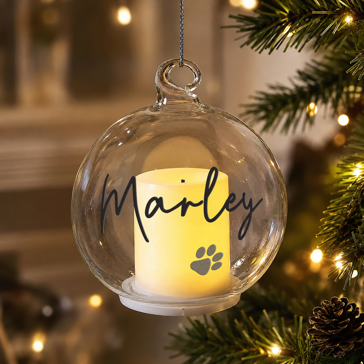 Personalised Pawprint Memorial LED Candle Bauble from Heartfelt Gifts