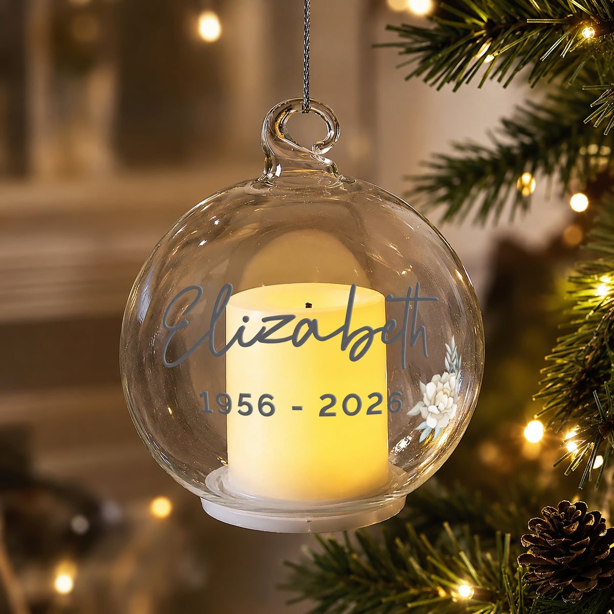 Personalised Floral Memorial LED Candle Bauble from Heartfelt Gifts