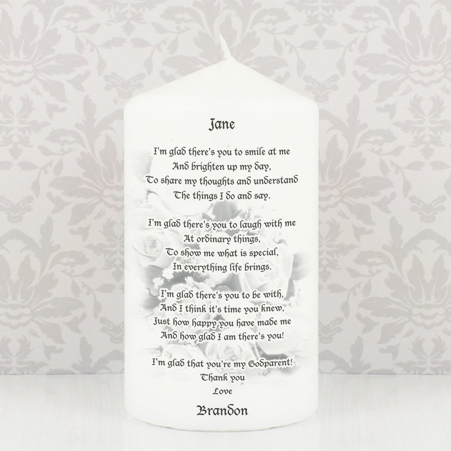 Personalised Godparent Pillar Candle from Heartfelt Gifts