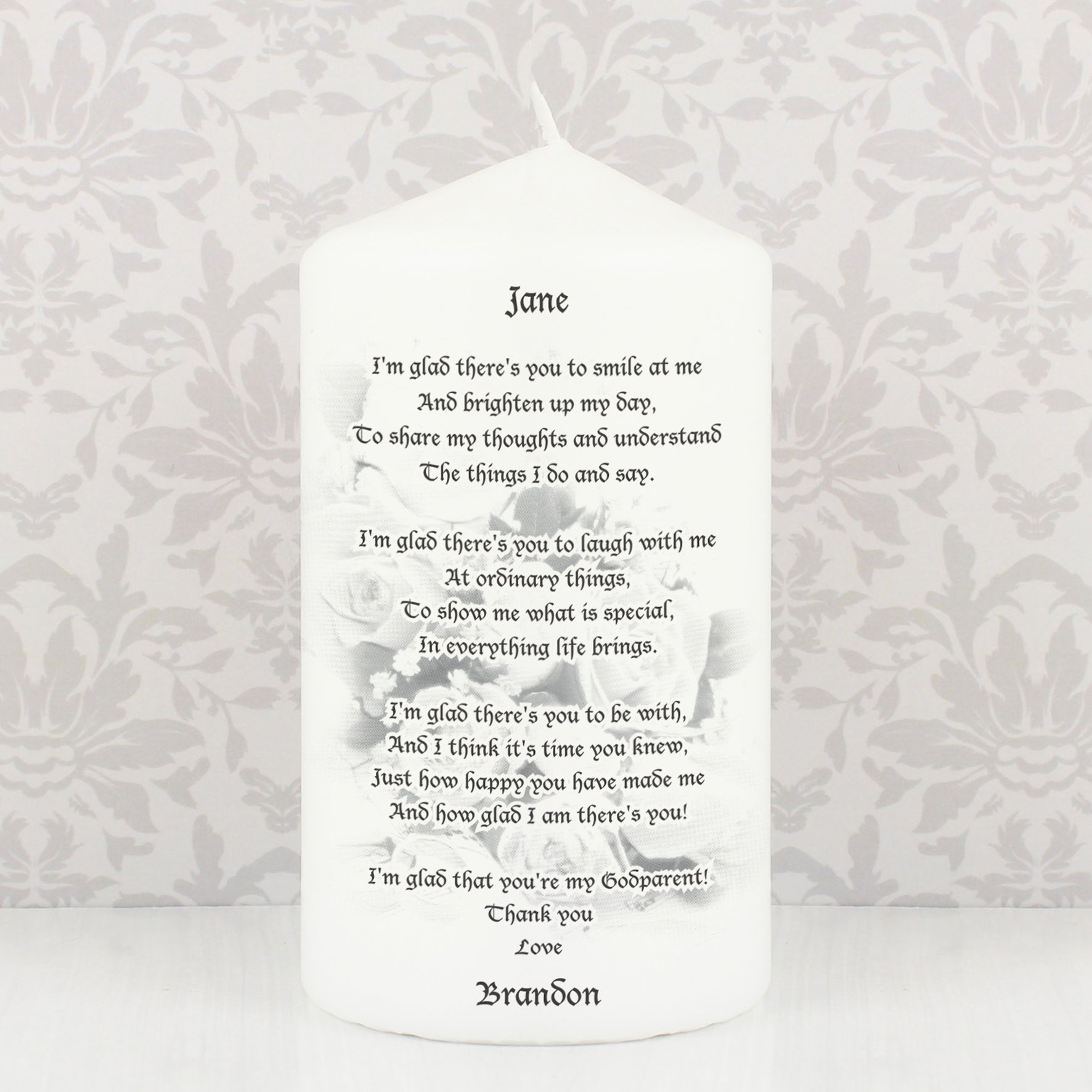Personalised Godparent Pillar Candle from Heartfelt Gifts
