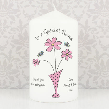 Personalised Flower in Vase Message Pillar Candle from Heartfelt Gifts