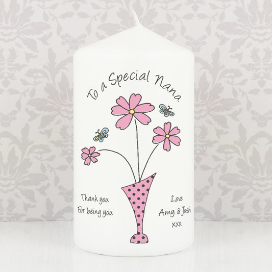 Personalised Flower in Vase Message Pillar Candle from Heartfelt Gifts