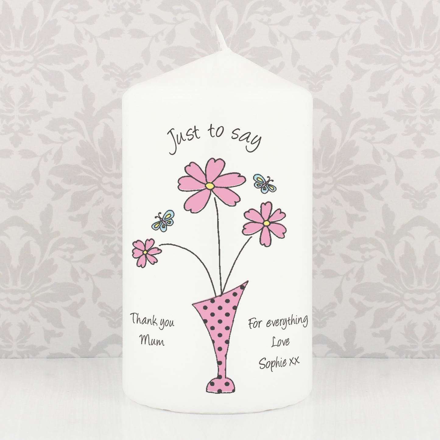 Personalised Flower in Vase Message Pillar Candle - image 3