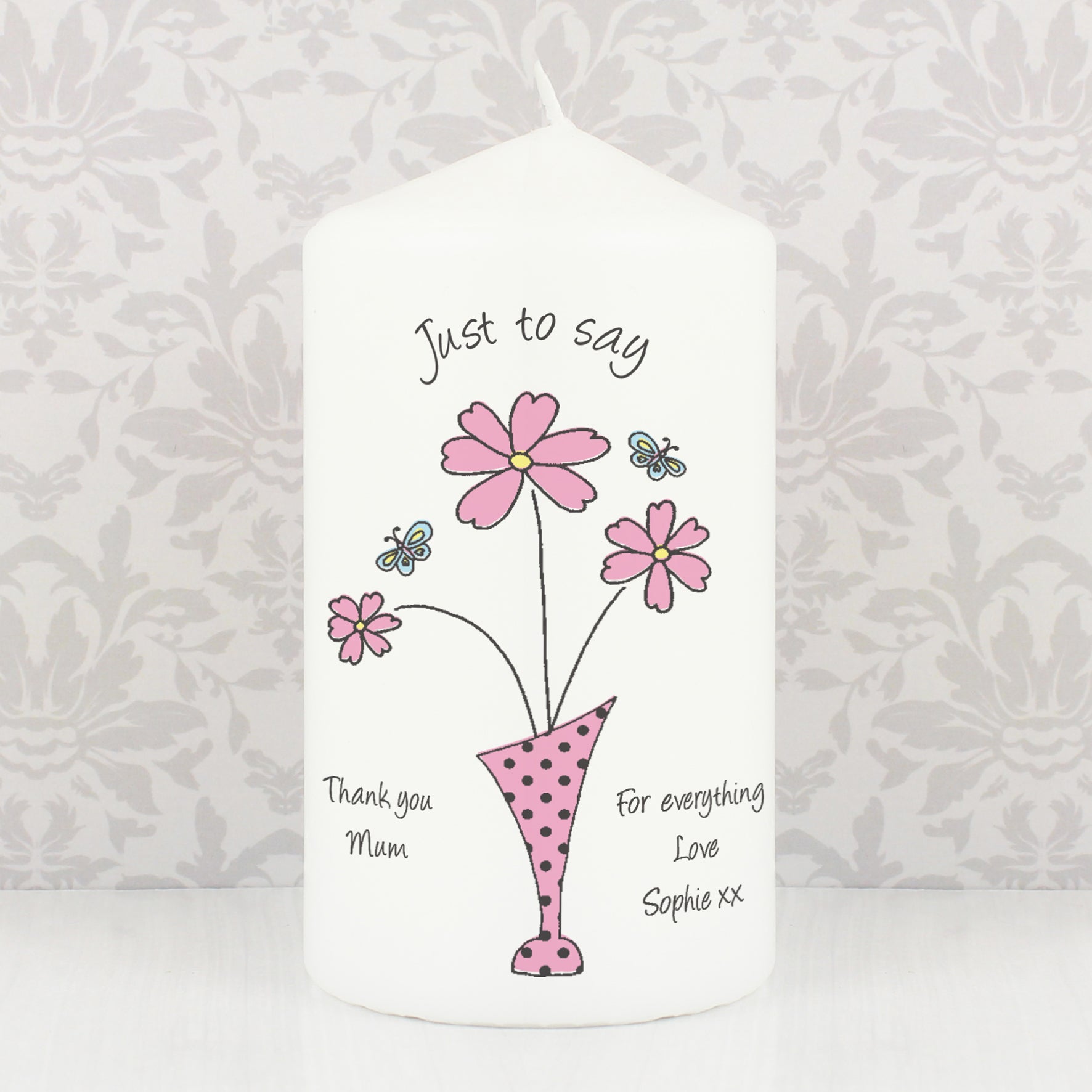 Personalised Flower in Vase Message Pillar Candle - image 3