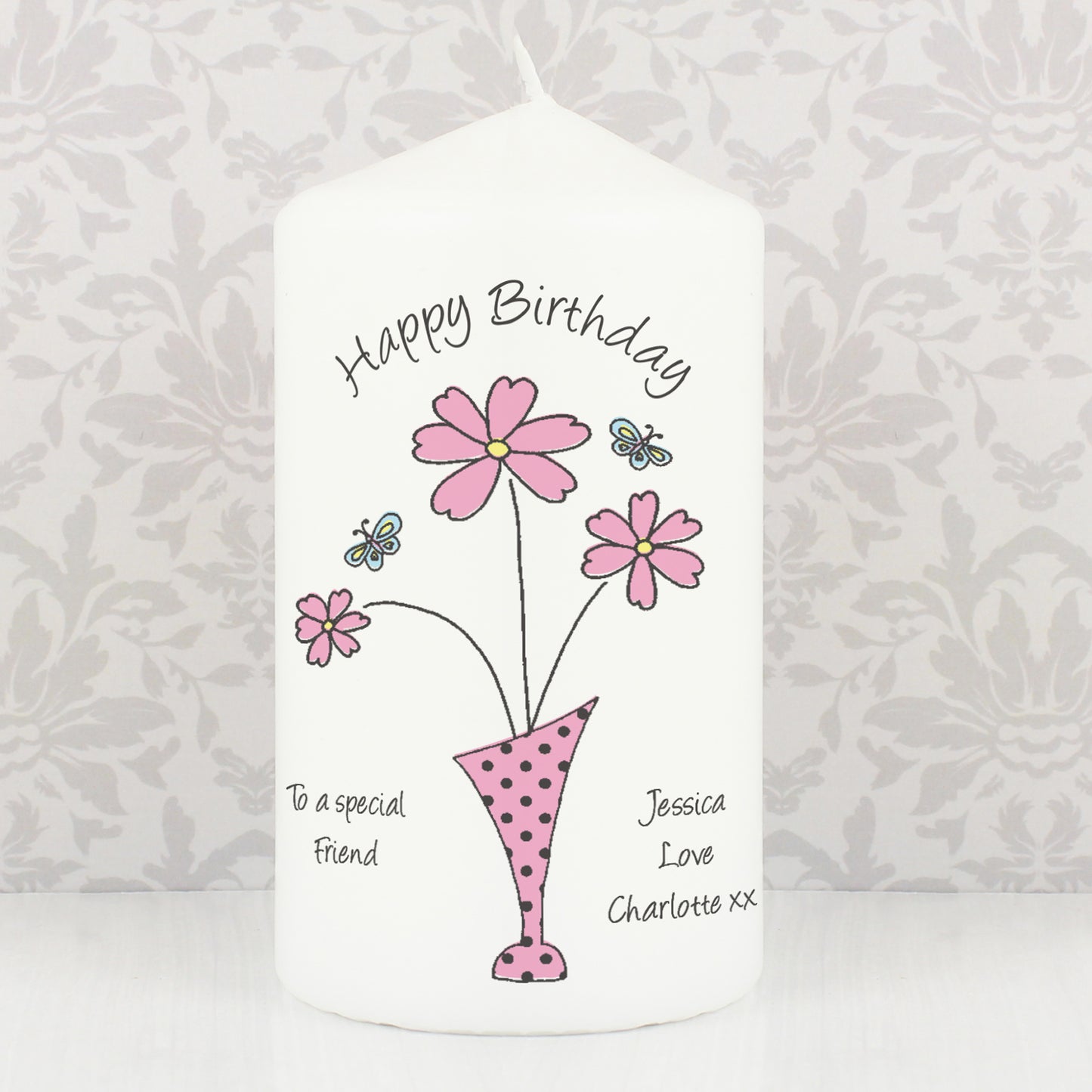 Personalised Flower in Vase Message Pillar Candle - image 4
