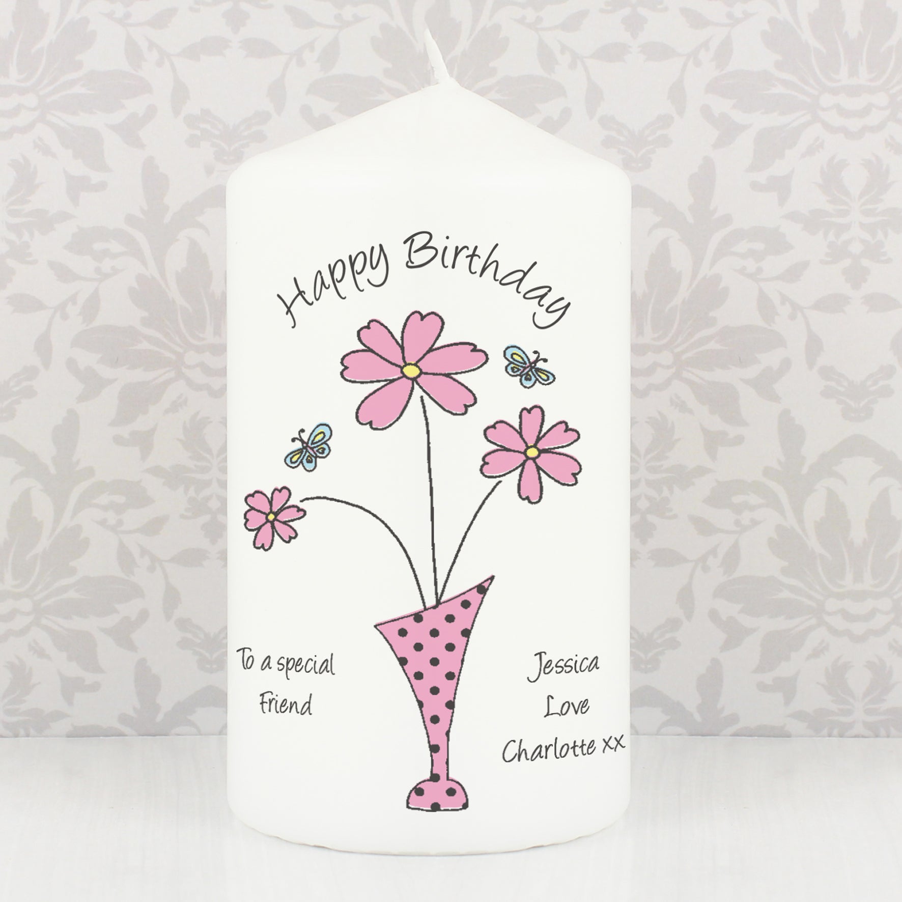 Personalised Flower in Vase Message Pillar Candle - image 4
