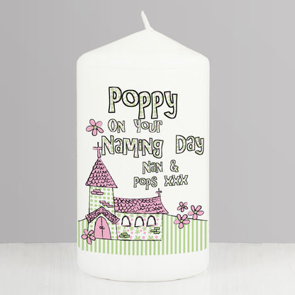 Personalised Pink Church Pillar Candle from Heartfelt Gifts