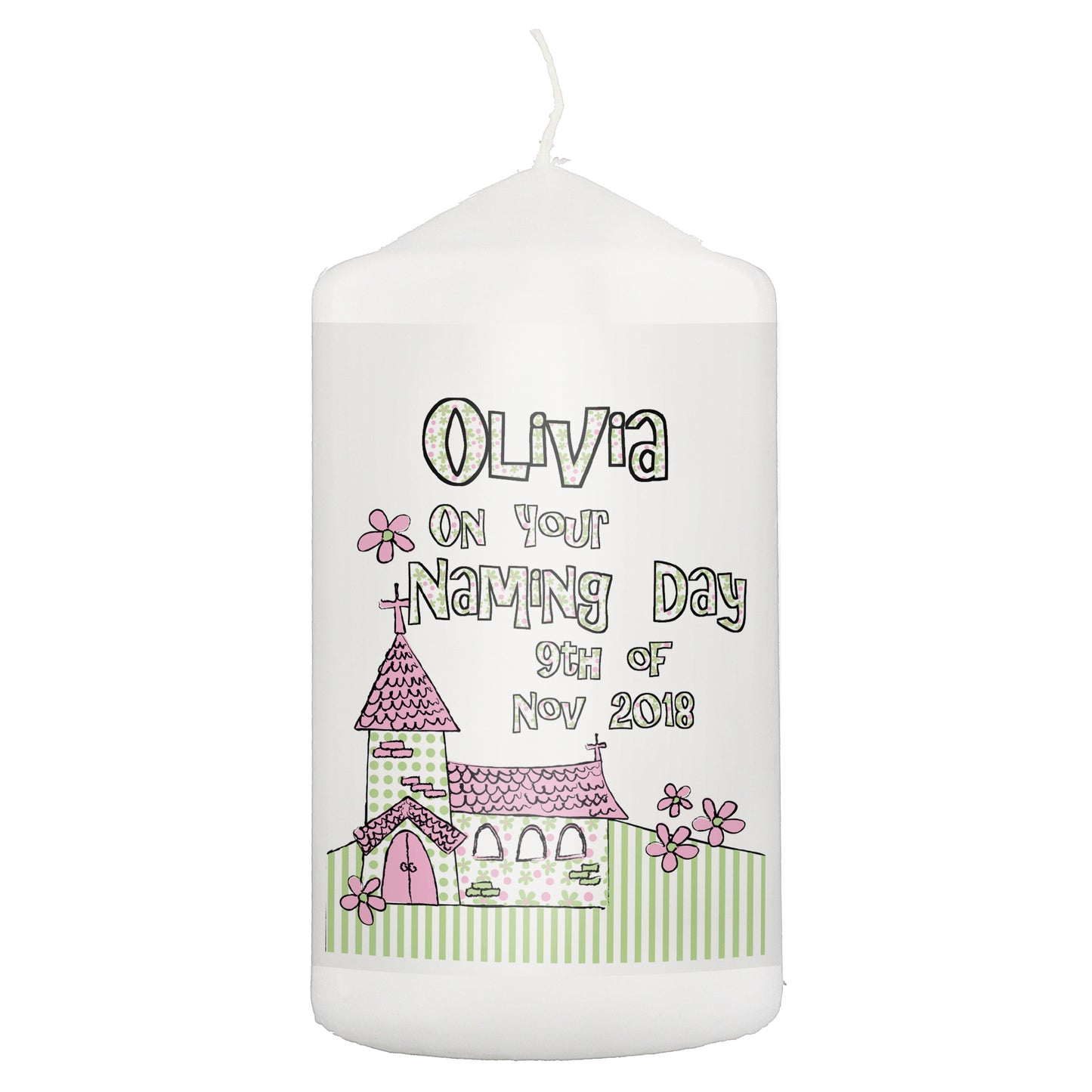 Personalised Pink Church Pillar Candle - image 2