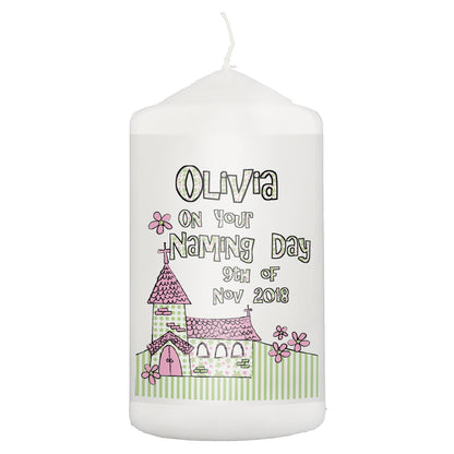 Personalised Pink Church Pillar Candle - image 2