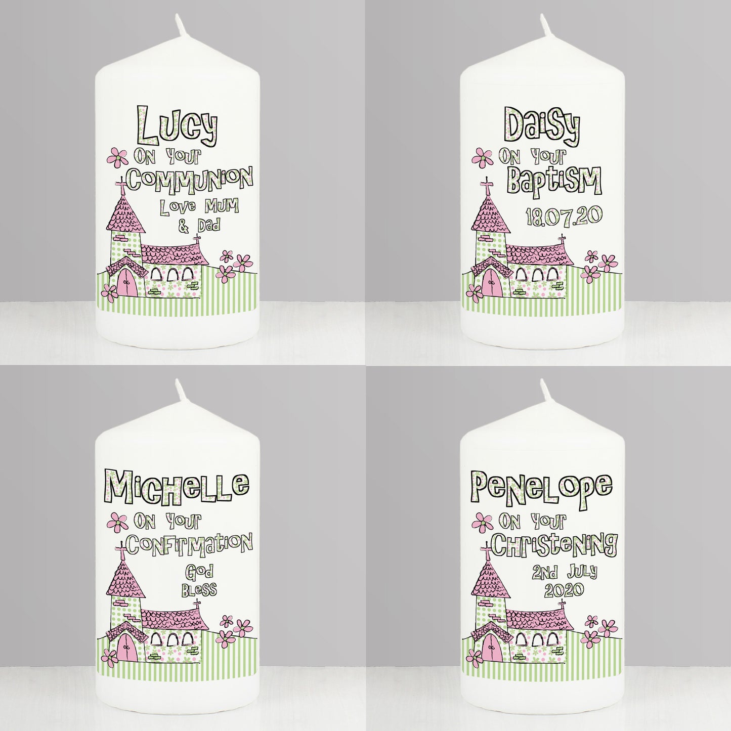 Personalised Pink Church Pillar Candle - image 3