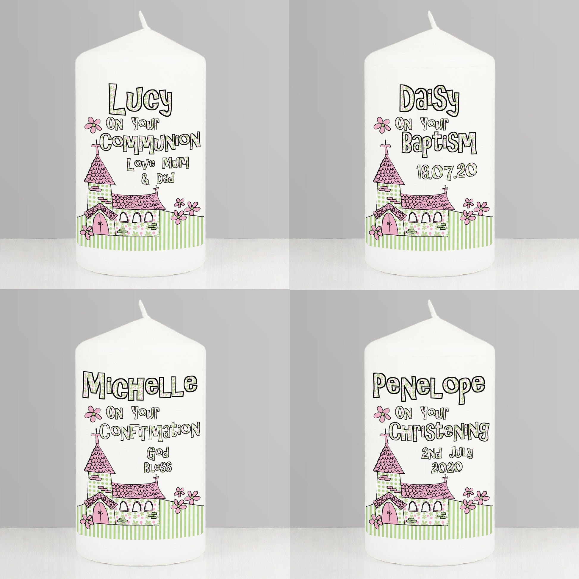 Personalised Pink Church Pillar Candle - image 3