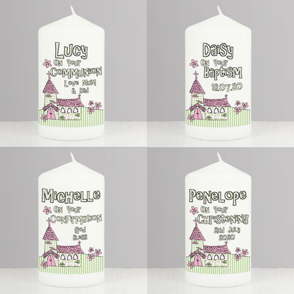 Personalised Pink Church Pillar Candle - image 3