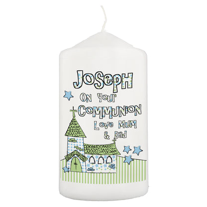 Personalised Blue Church Pillar Candle - image 2