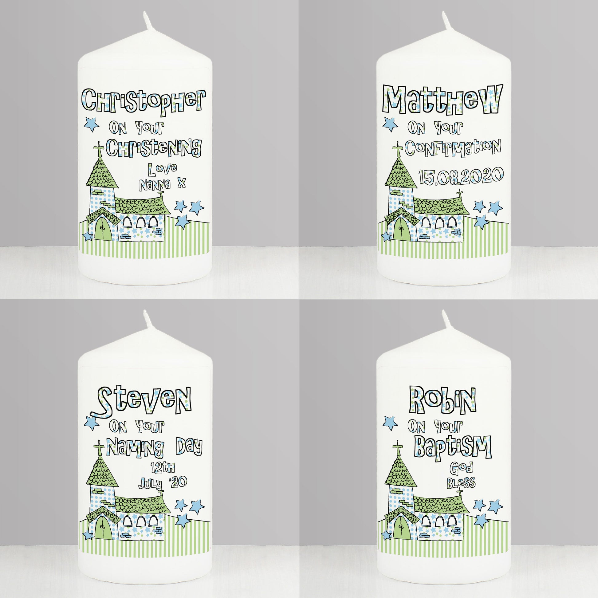 Personalised Blue Church Pillar Candle - image 3
