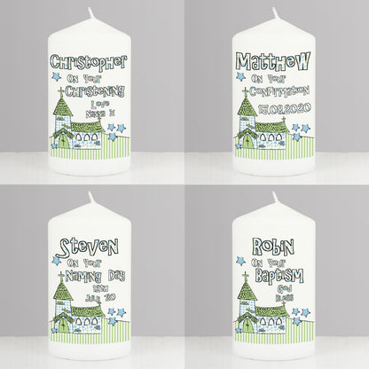 Personalised Blue Church Pillar Candle - image 3