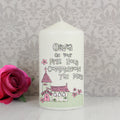 Personalised Whimsical Church Pink 1st Holy Communion Pillar Candle from Heartfelt Gifts