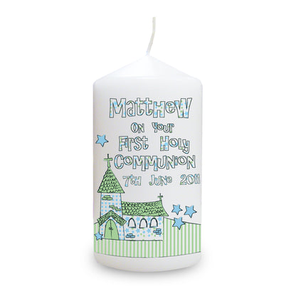 Personalised Whimsical Church Blue 1st Holy Communion Pillar Candle - image 2