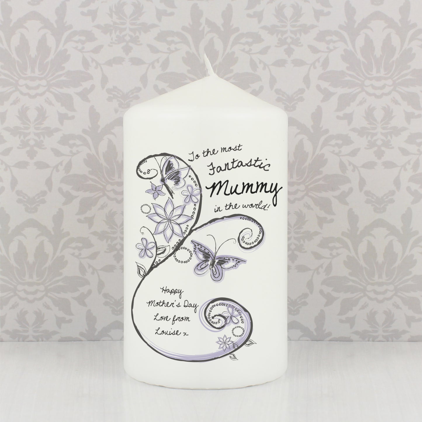 Personalised Flower Pattern Pillar Candle from Heartfelt Gifts