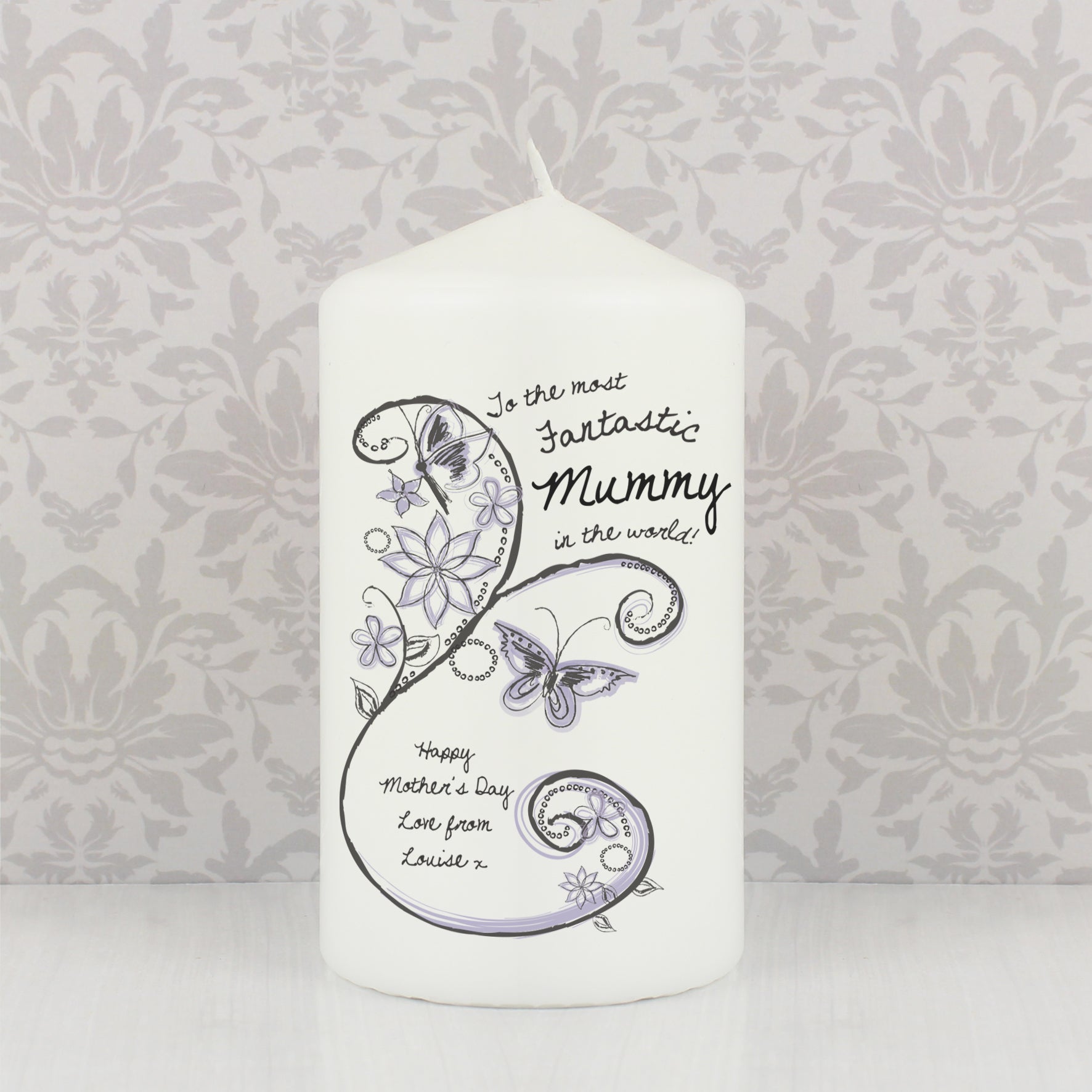 Personalised Flower Pattern Pillar Candle from Heartfelt Gifts