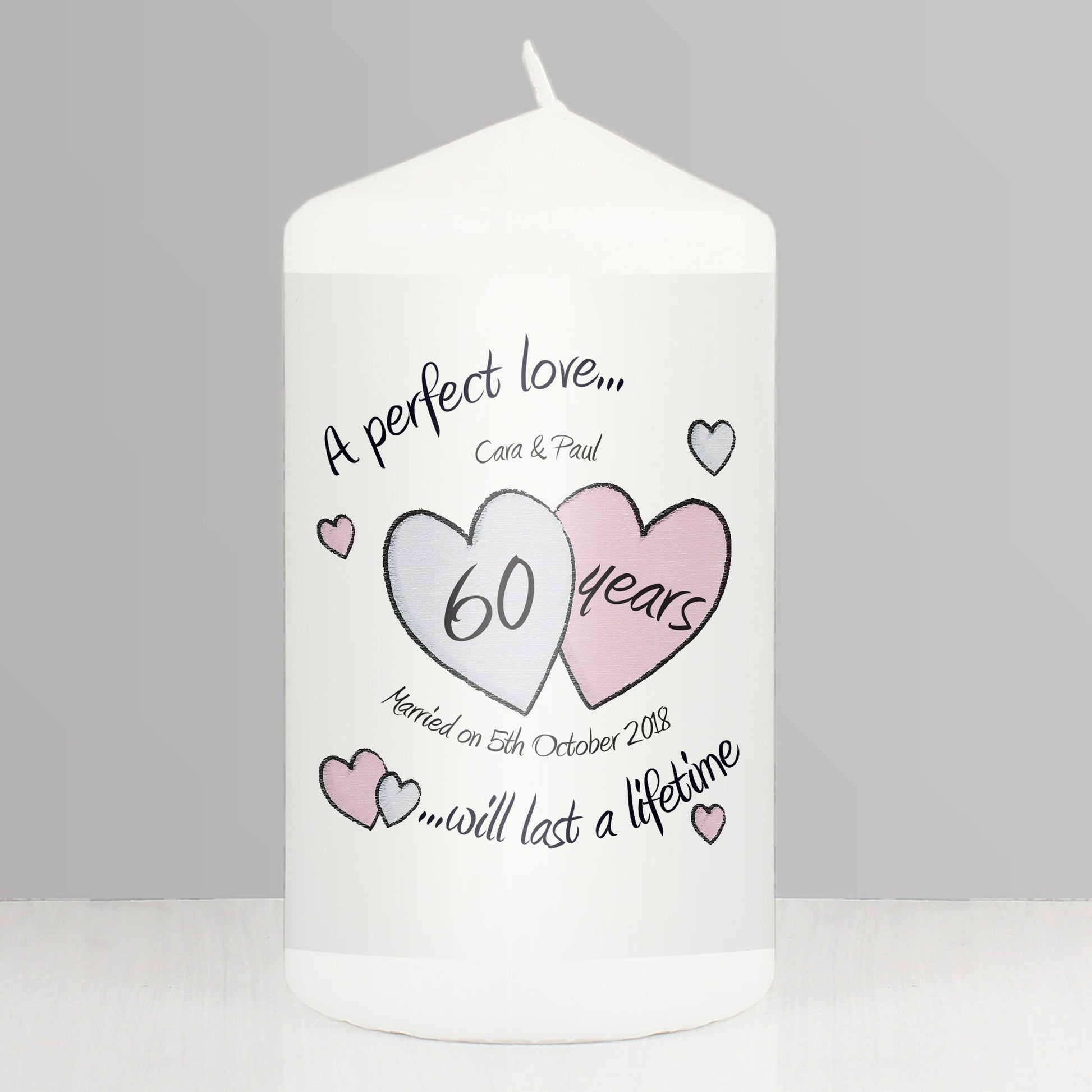 Personalised A Perfect Love Diamond Anniversary Pillar Candle from Heartfelt Gifts