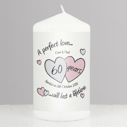 Personalised A Perfect Love Diamond Anniversary Pillar Candle from Heartfelt Gifts