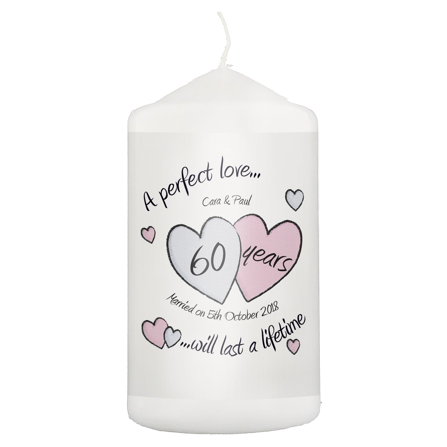 Personalised A Perfect Love Diamond Anniversary Pillar Candle - image 2