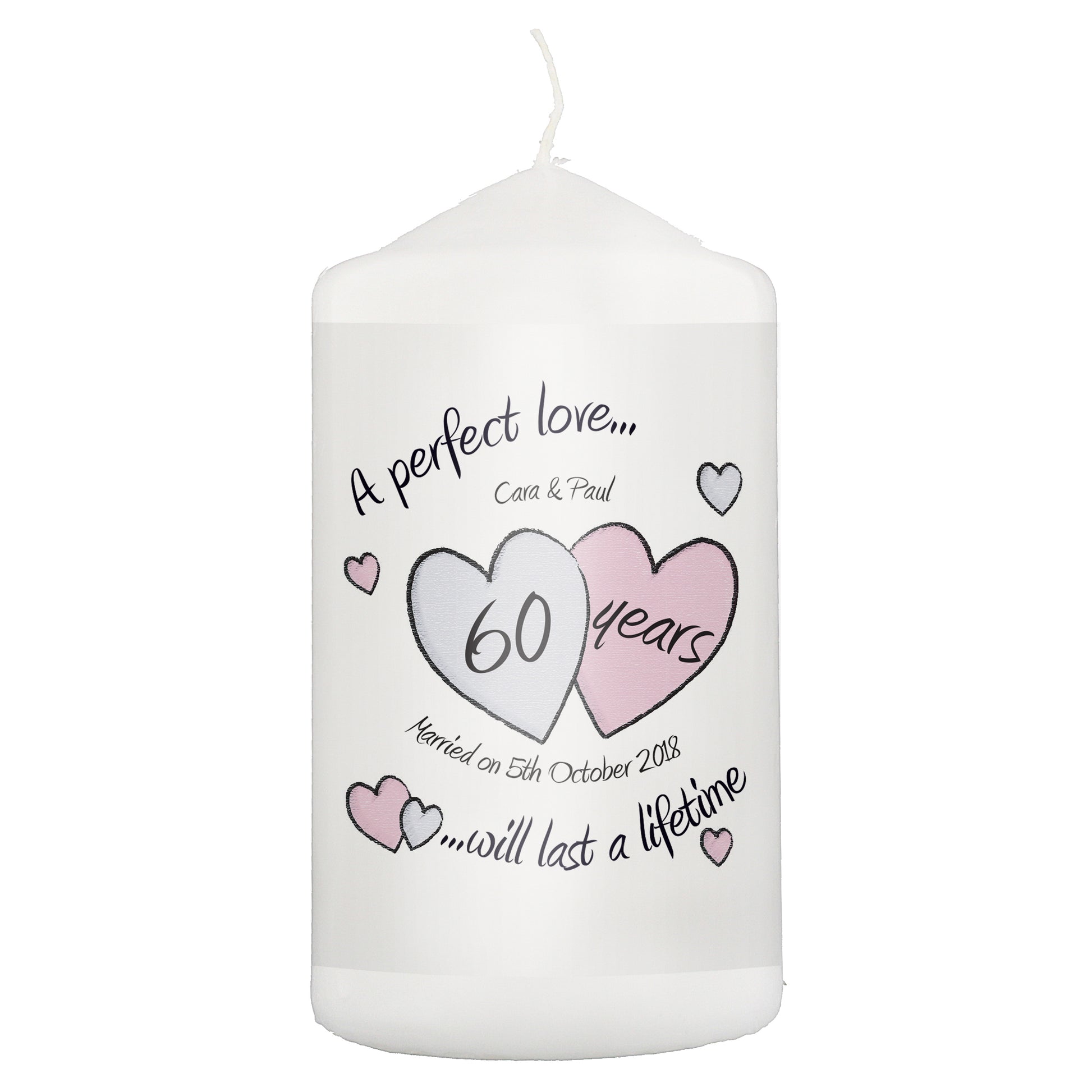 Personalised A Perfect Love Diamond Anniversary Pillar Candle - image 2