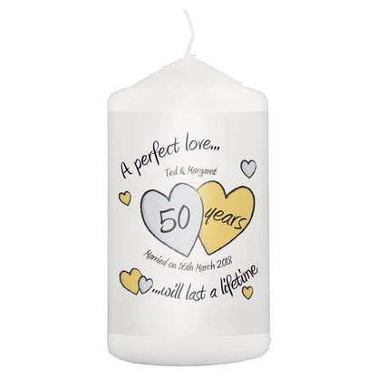 Personalised A Perfect Love Golden Anniversary Pillar Candle - image 2