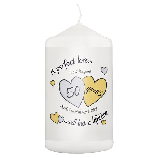 Personalised A Perfect Love Golden Anniversary Pillar Candle - image 2