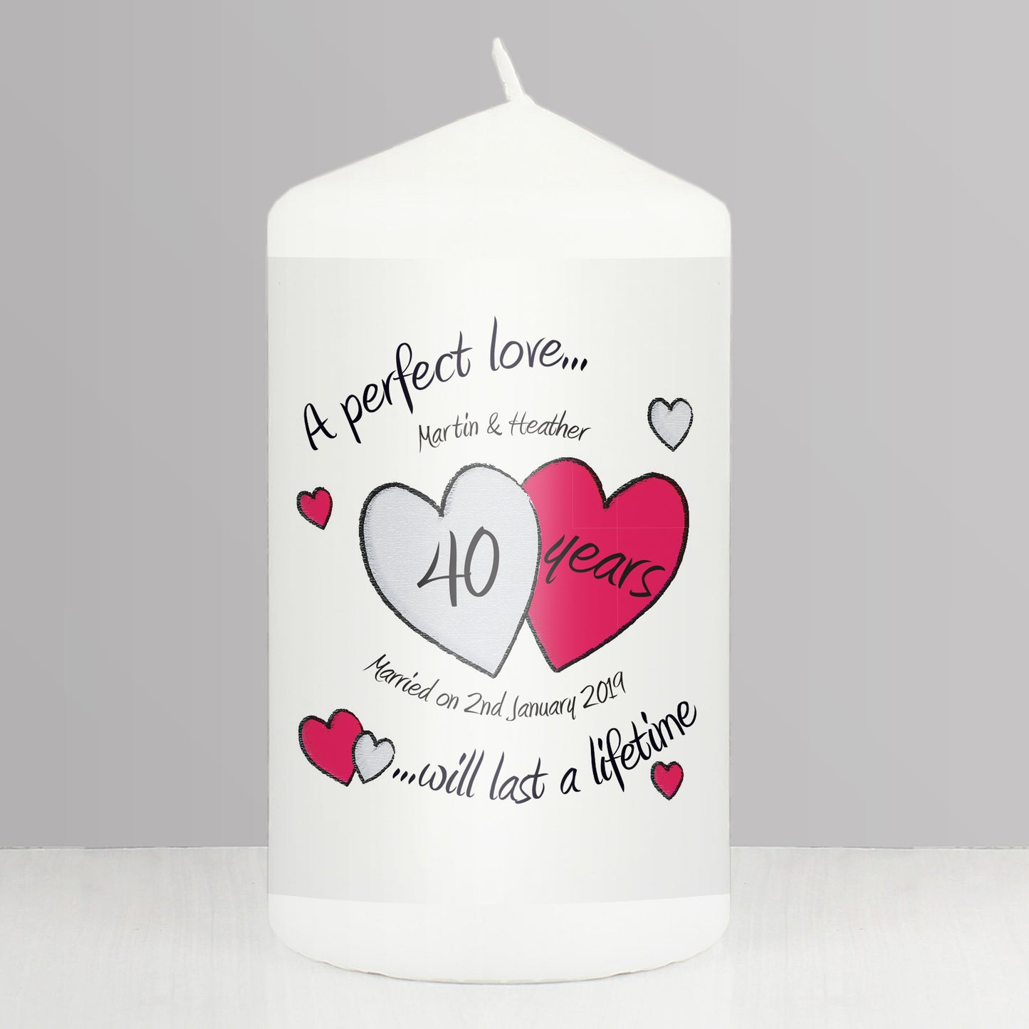 Personalised A Perfect Love Ruby Anniversary Pillar Candle from Heartfelt Gifts