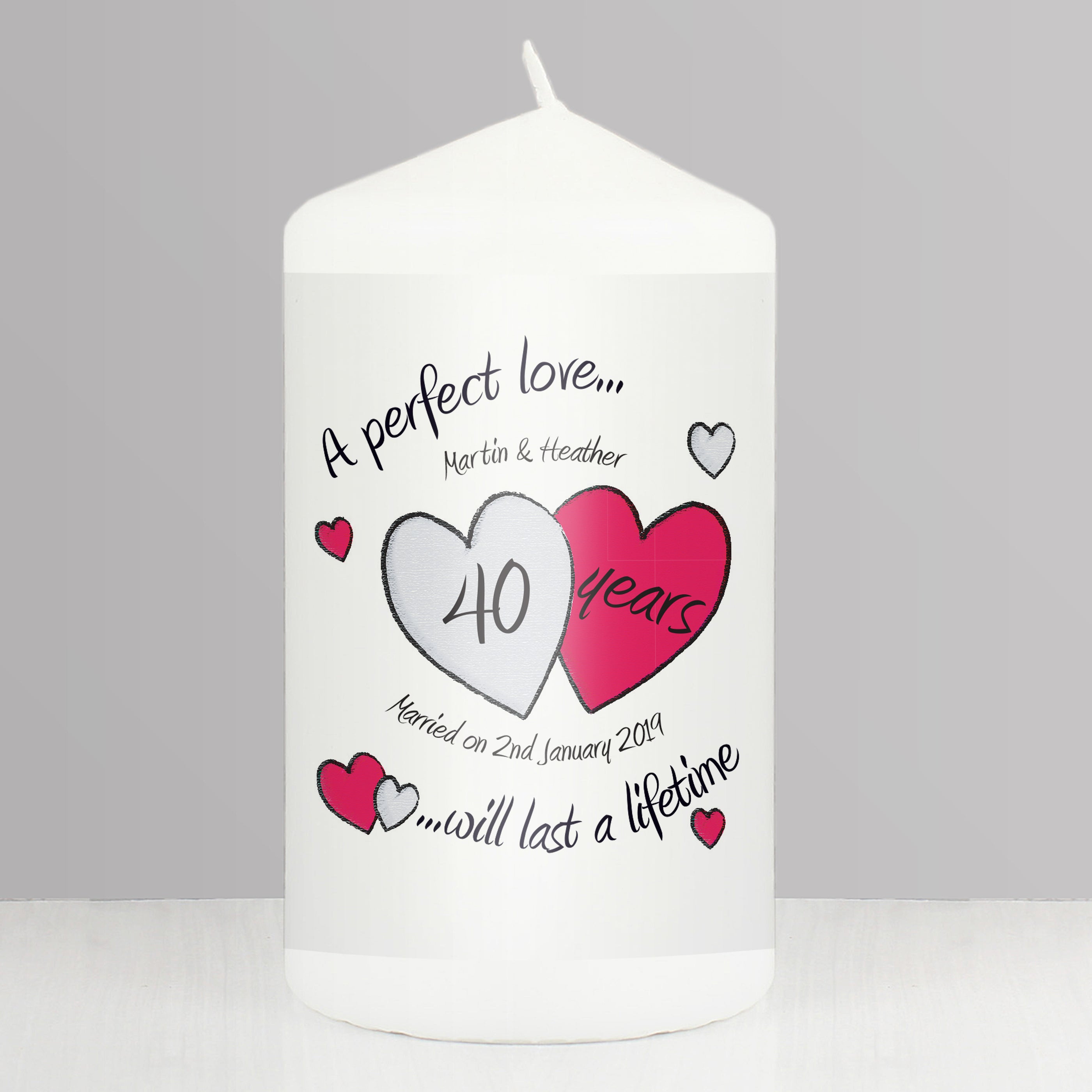 Personalised A Perfect Love Ruby Anniversary Pillar Candle from Heartfelt Gifts
