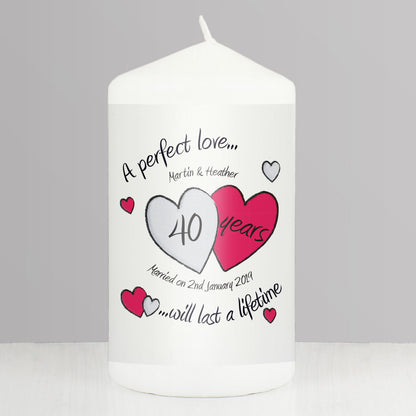 Personalised A Perfect Love Ruby Anniversary Pillar Candle from Heartfelt Gifts