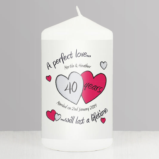 Personalised A Perfect Love Ruby Anniversary Pillar Candle from Heartfelt Gifts