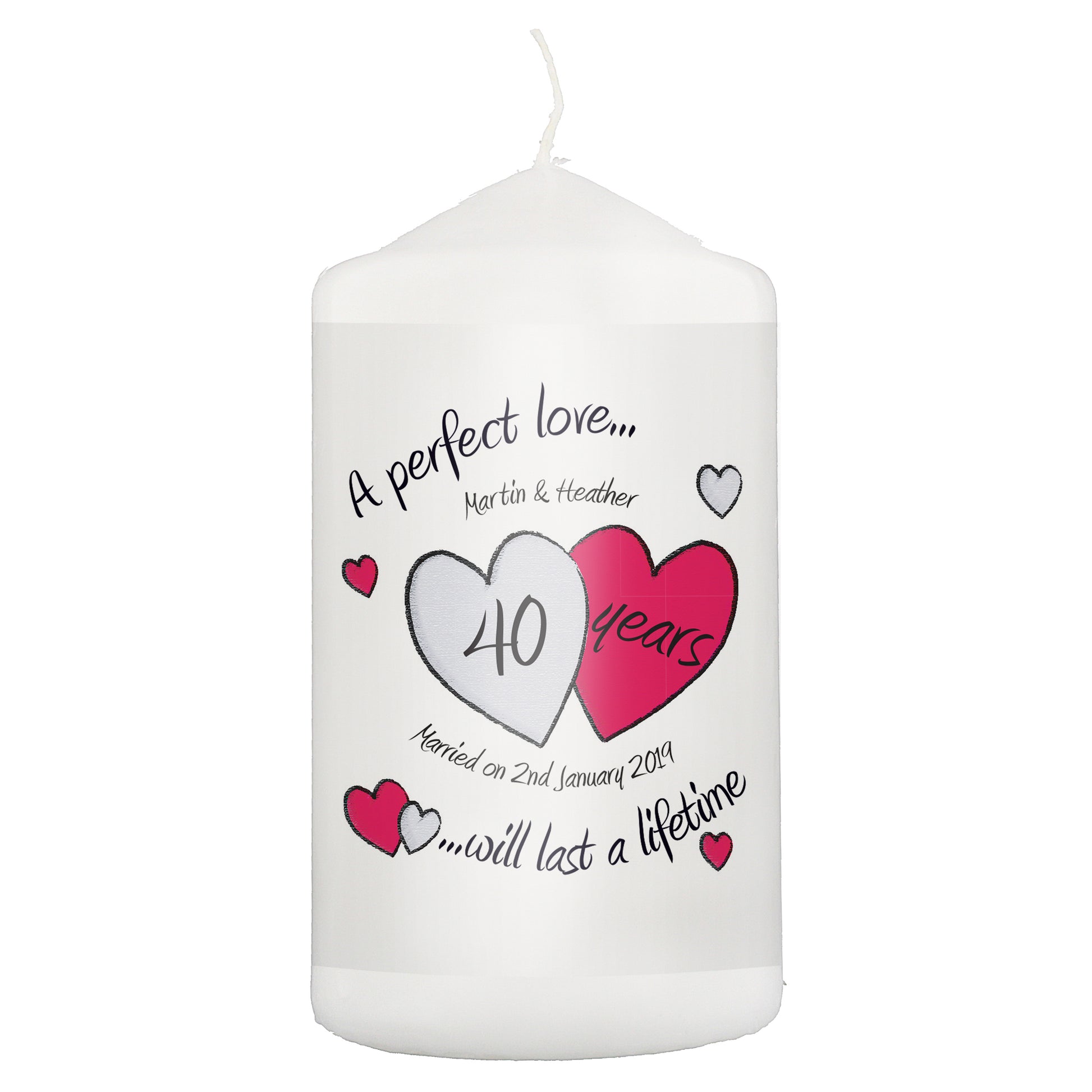 Personalised A Perfect Love Ruby Anniversary Pillar Candle - image 2
