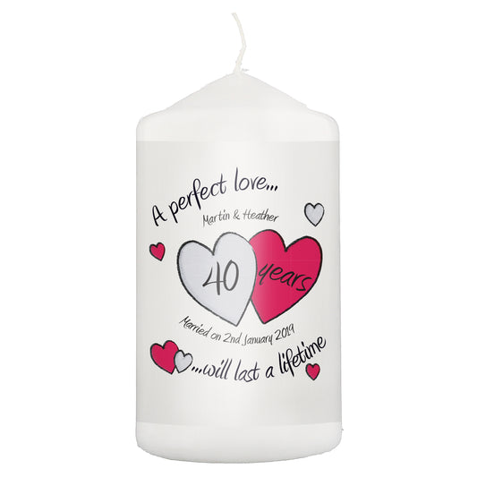Personalised A Perfect Love Ruby Anniversary Pillar Candle - image 2