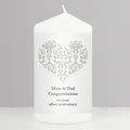 Personalised Silver Damask Heart Pillar Candle from Heartfelt Gifts