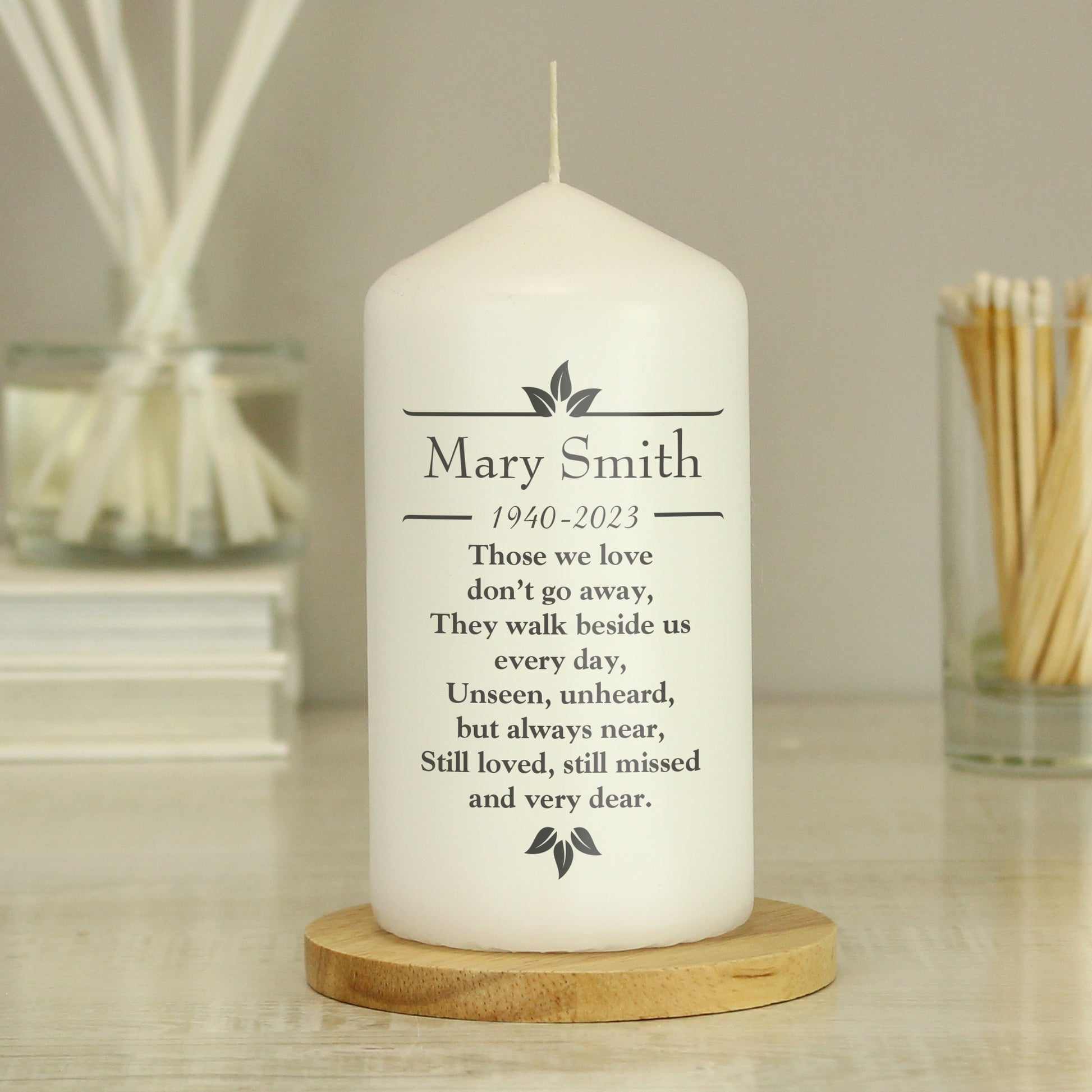 Personalised Sentiments 'Those We Love' Pillar Candle from Heartfelt Gifts